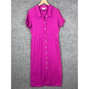 Match USA Linen‎ Midi Dress Womens Size 6 Pink Button Down Collared Casual